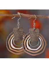 Wood Detail Geometric Light Brown Earrings