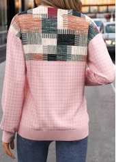 Geometric Print Button Pink Long Sleeve Sweatshirt
