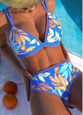 Floral Print Circular Ring Sky Blue Bikini Set