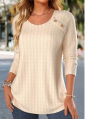 Lace Beige Long Sleeve Round Neck T Shirt