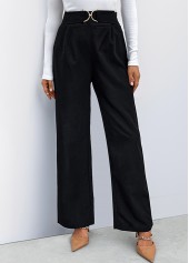 Black Straight Leg Fly High Waisted Pants