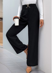 Black Straight Leg Fly High Waisted Pants