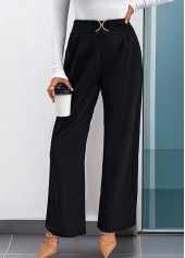 Black Straight Leg Fly High Waisted Pants