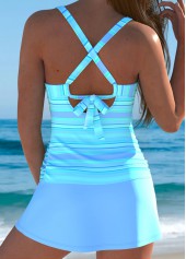 Striped Criss Cross Blue Tankini Set