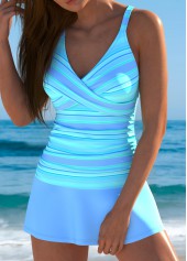 Striped Criss Cross Blue Tankini Set