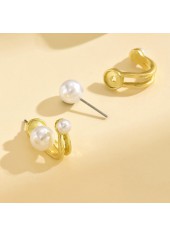 Pearl Design Golden Geometric Alloy Earrings