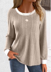Patchwork Light Coffee Long Sleeve Round Neck Sweatshirt