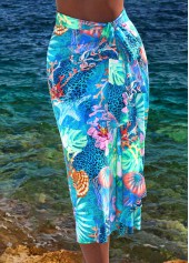 Marine Life Print Bowknot Cyan Cover Up