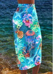 Marine Life Print Bowknot Cyan Cover Up