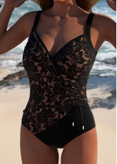 Lace Tie Black One Piece Swimwear