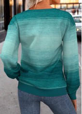 Ombre Lace Up Turquoise Long Sleeve Sweatshirt