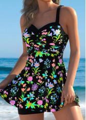 Floral Print Surplice Multi Color Swimdress and Shorts