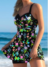 Floral Print Surplice Multi Color Swimdress and Shorts