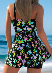 Floral Print Surplice Multi Color Swimdress and Shorts