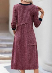 Patchwork Wine Red A Line Long Sleeve Dress