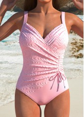 Ruched Design Pink One Piece Swimdress