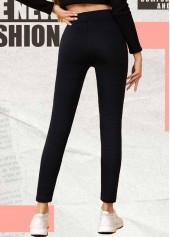 Letter Print Black Elastic Waist High Waisted Leggings
