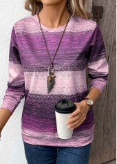 Tribal Print Patchwork Purple Long Sleeve Sweatshirt