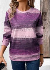 Tribal Print Patchwork Purple Long Sleeve Sweatshirt