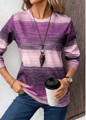 Tribal Print Patchwork Purple Long Sleeve Sweatshirt