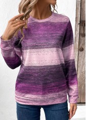 Tribal Print Patchwork Purple Long Sleeve Sweatshirt