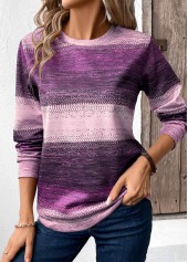 Tribal Print Patchwork Purple Long Sleeve Sweatshirt