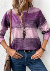 Tribal Print Patchwork Purple Long Sleeve Sweatshirt