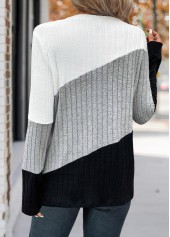 Patchwork Multi Color Long Sleeve V Neck T Shirt