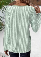 Striped Button Light Green Long Sleeve T Shirt