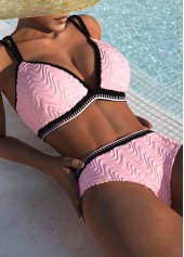 Jacquard Contrast Binding Light Pink Bikini Set