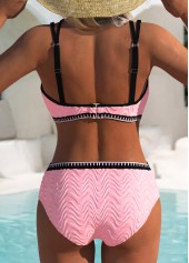 Jacquard Contrast Binding Light Pink Bikini Set
