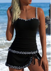 Striped Contrast Binding Black Tankini Set