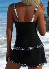 Striped Contrast Binding Black Tankini Set