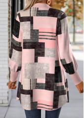 Geometric Print Button Light Pink Long Sleeve Coat