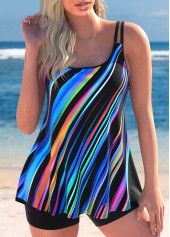 Mid Waisted Geometric Print Lightweight Multi Color Tankini Set