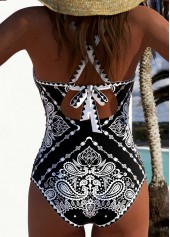 Tribal Print Ruched Black One Piece Swimwear