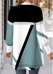 Geometric Print Button Multi Color Long Sleeve Coat