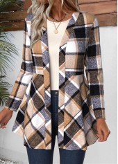 Long Sleeve Plaid Light Coffee Coat