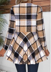 Long Sleeve Plaid Light Coffee Coat