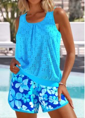 Floral Print Jacquard Light Blue Tankini Set