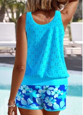 Floral Print Jacquard Light Blue Tankini Set