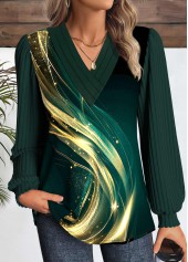 Dazzle Colorful Print Patchwork Blackish Green T Shirt