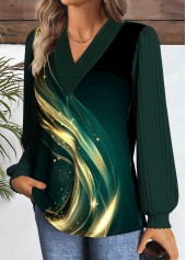 Dazzle Colorful Print Patchwork Blackish Green T Shirt