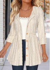 Lace Beige 3/4 Sleeve Round Neck Coat