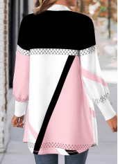 Geometric Print Button Light Pink Long Sleeve Coat