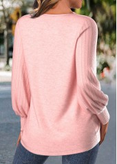Embroidery Light Pink Long Sleeve Round Neck T Shirt