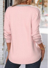 Button Light Pink Long Sleeve Split Neck Sweatshirt