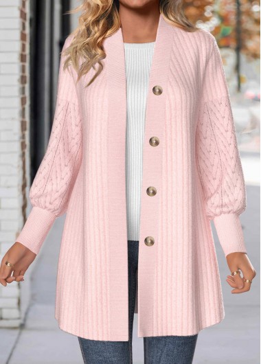 Lace Light Pink Button Long Sleeve Coat