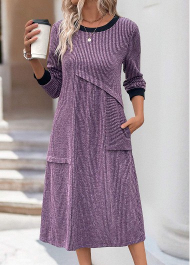 Plus Size Tummy Coverage Dusty Purple Long Sleeve Dress