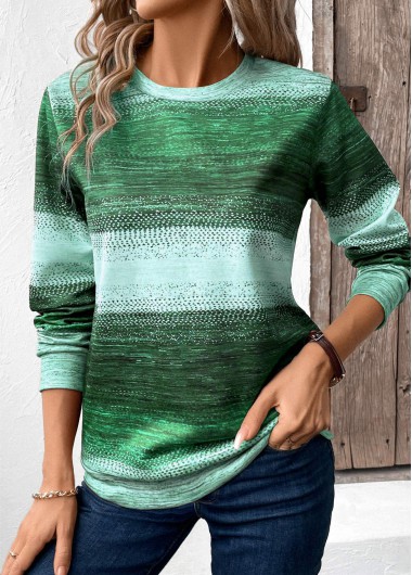 Tribal Print Patchwork Green Long Sleeve Sweatshirt